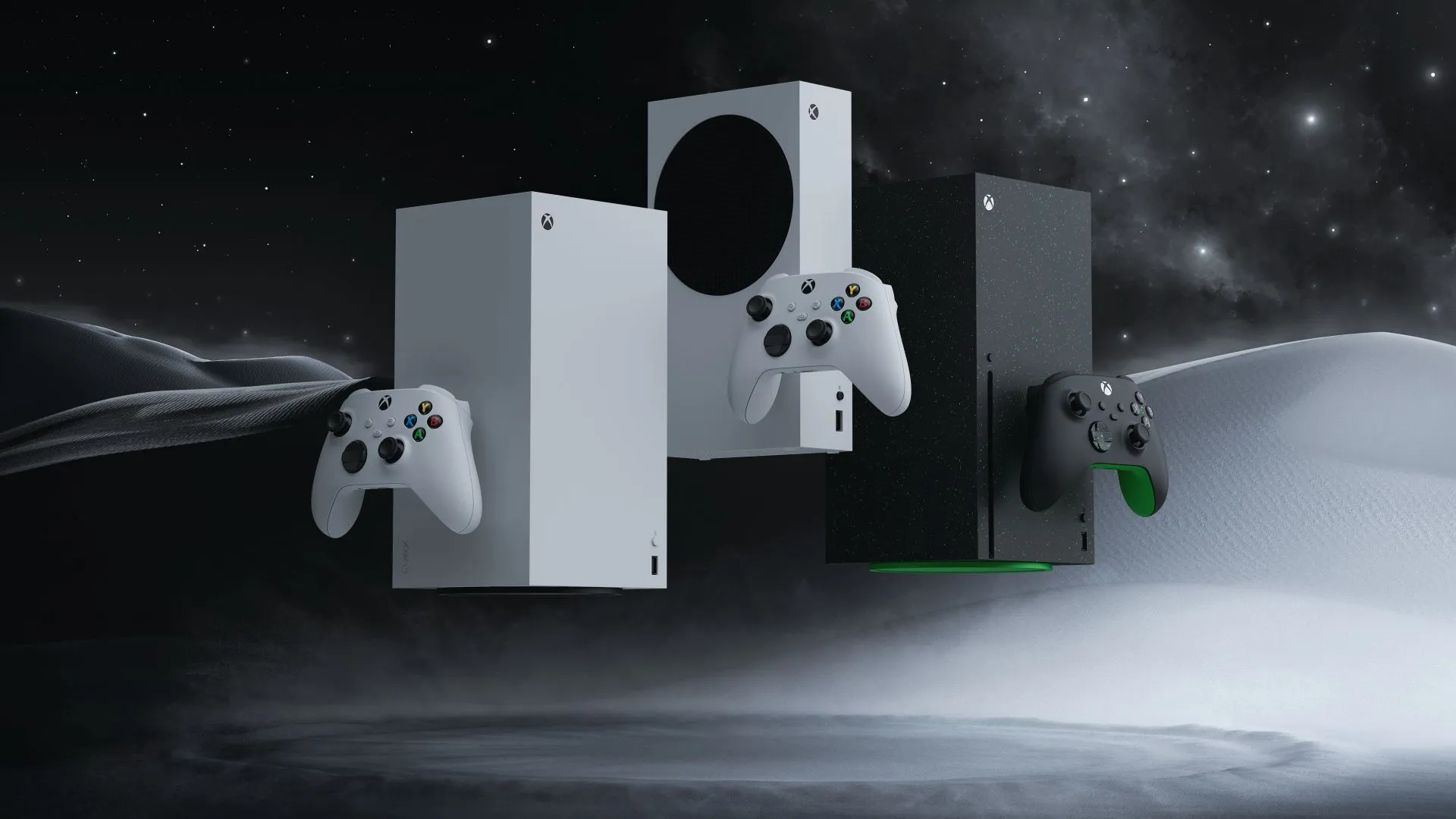 The Xbox Series X and Series S console family with their controllers